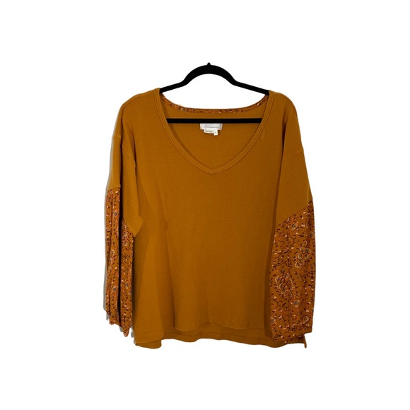 ANTHROPOLOGIE Annette Mustard Yellow Floral Sleeve Top - Picture 3 of 7